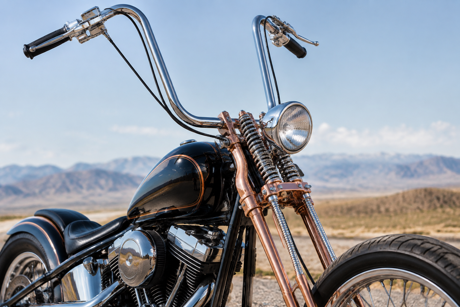 Chrome ape hanger handlebars on a chopper