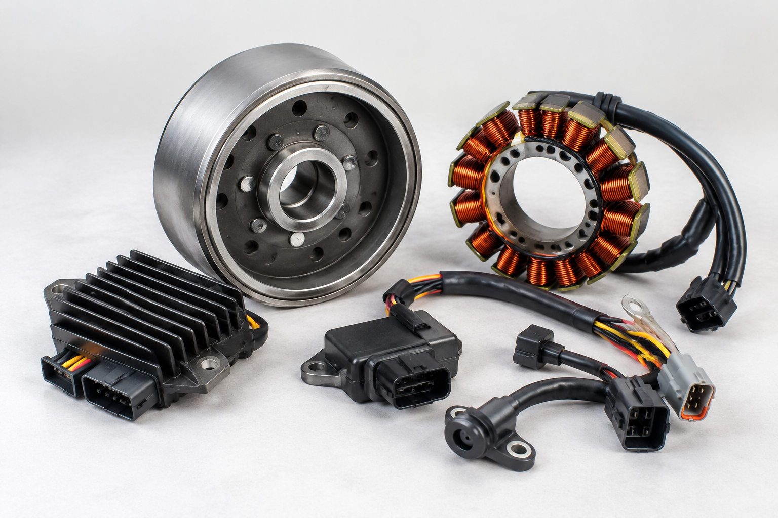 Charging system kit with rotor, stator and regulator