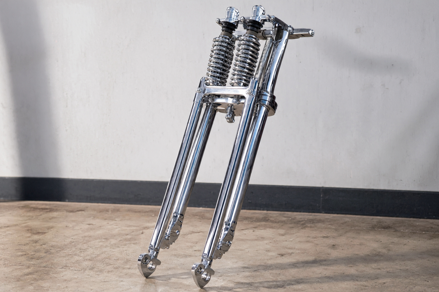 Vintage springer front fork assembly in chrome finish