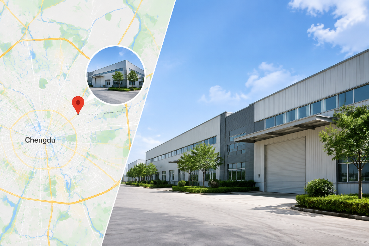 Map placeholder showing the location of the MotoIrons factory in Chengdu, China