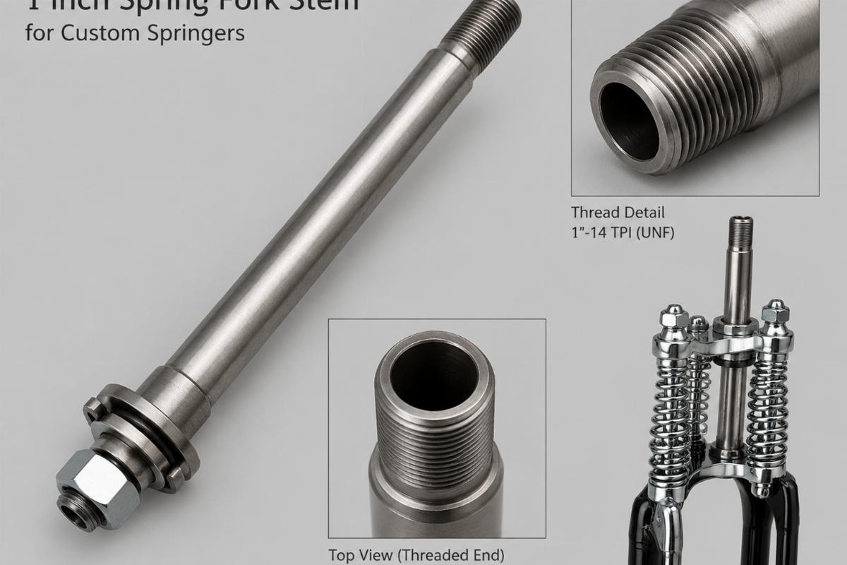 1 inch spring fork stem for custom springers showing thread detail