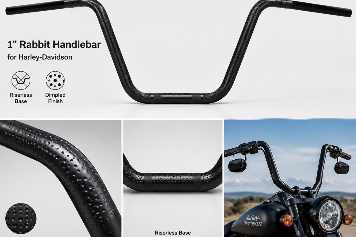 1" rabbit handlebar for harley-davidson showing riserless base and dimpled finish