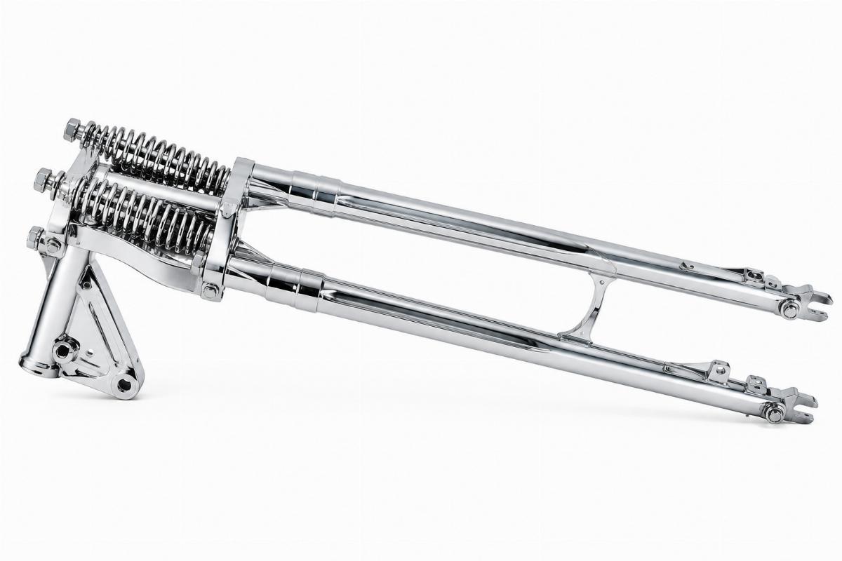 18" inline spring fork assembly chrome finish side view