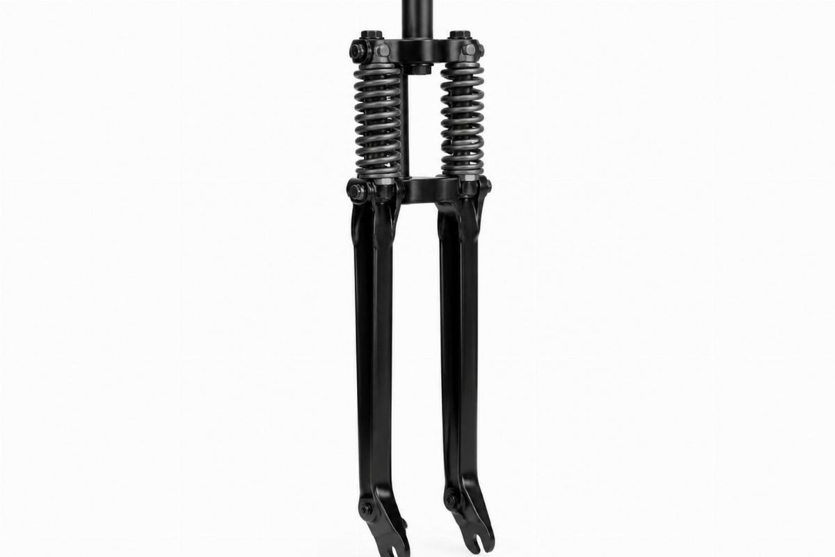 18" inline spring fork assembly with black powder coated legs and parkerized springs