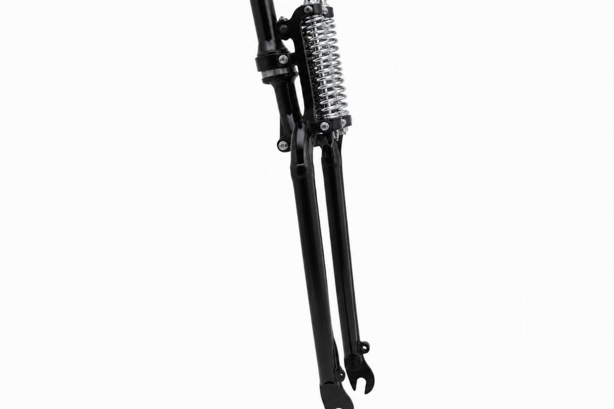 18" narrow spring fork assembly black finish with chrome springs side view