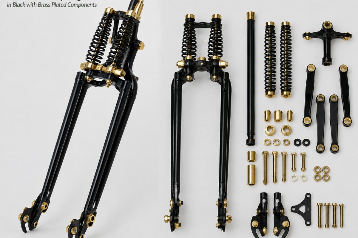 20" custom springer fork kit in black with brass plated components