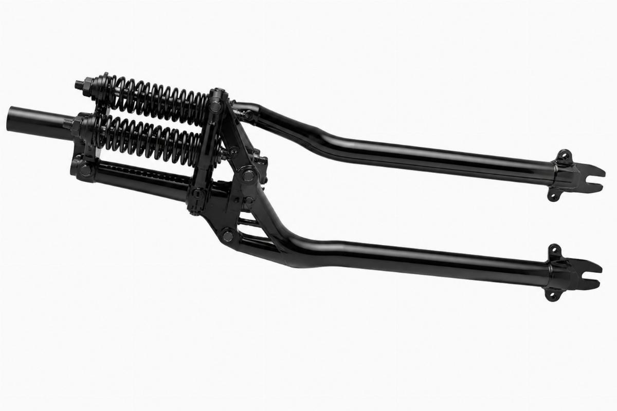 20" spring fork assembly for sportster in black finish side view