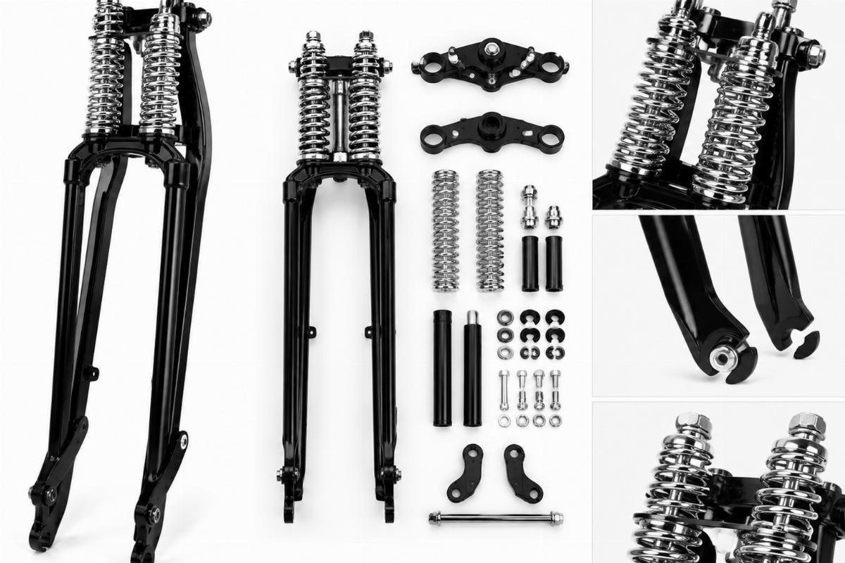 22 inch springer fork kit for custom builds showing black finish and chrome springs