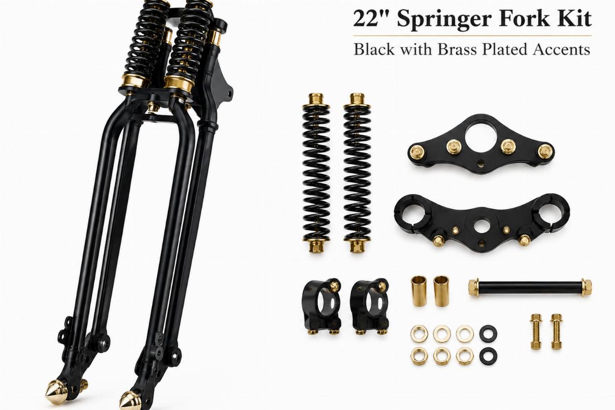 22" springer fork kit black with brass plated accents