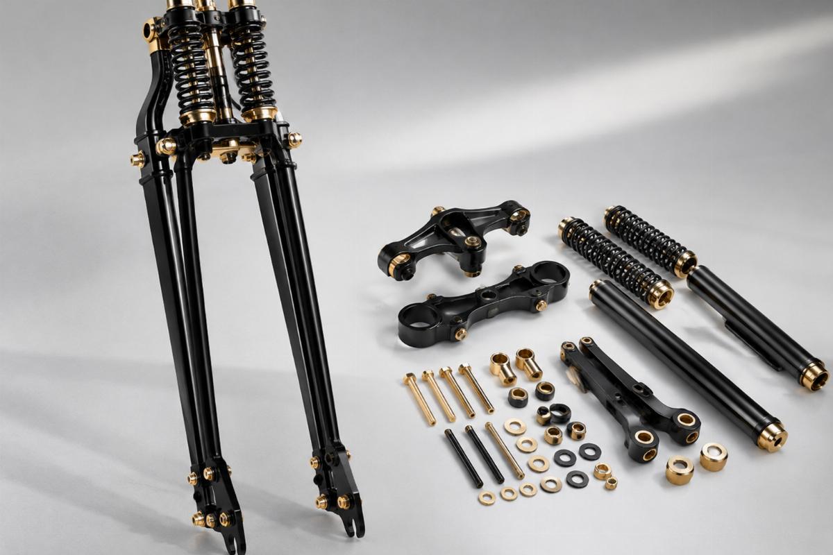 22" springer fork kit in black with brass plated accents