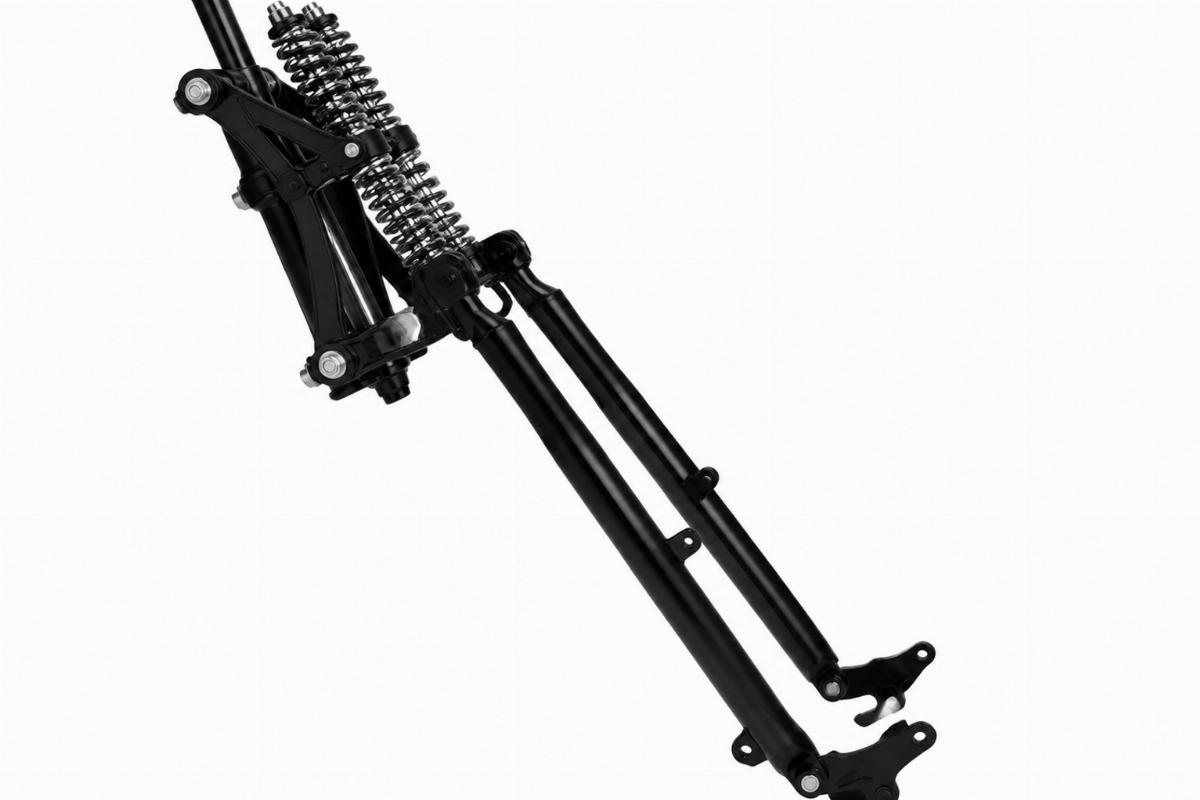 25-1/2" offset custom springer fork kit black finish side view