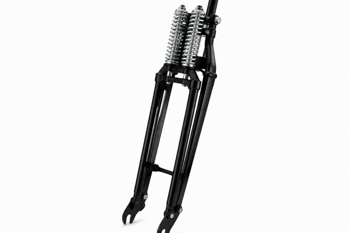 26 inch narrow springer fork assembly in black finish with chrome springs