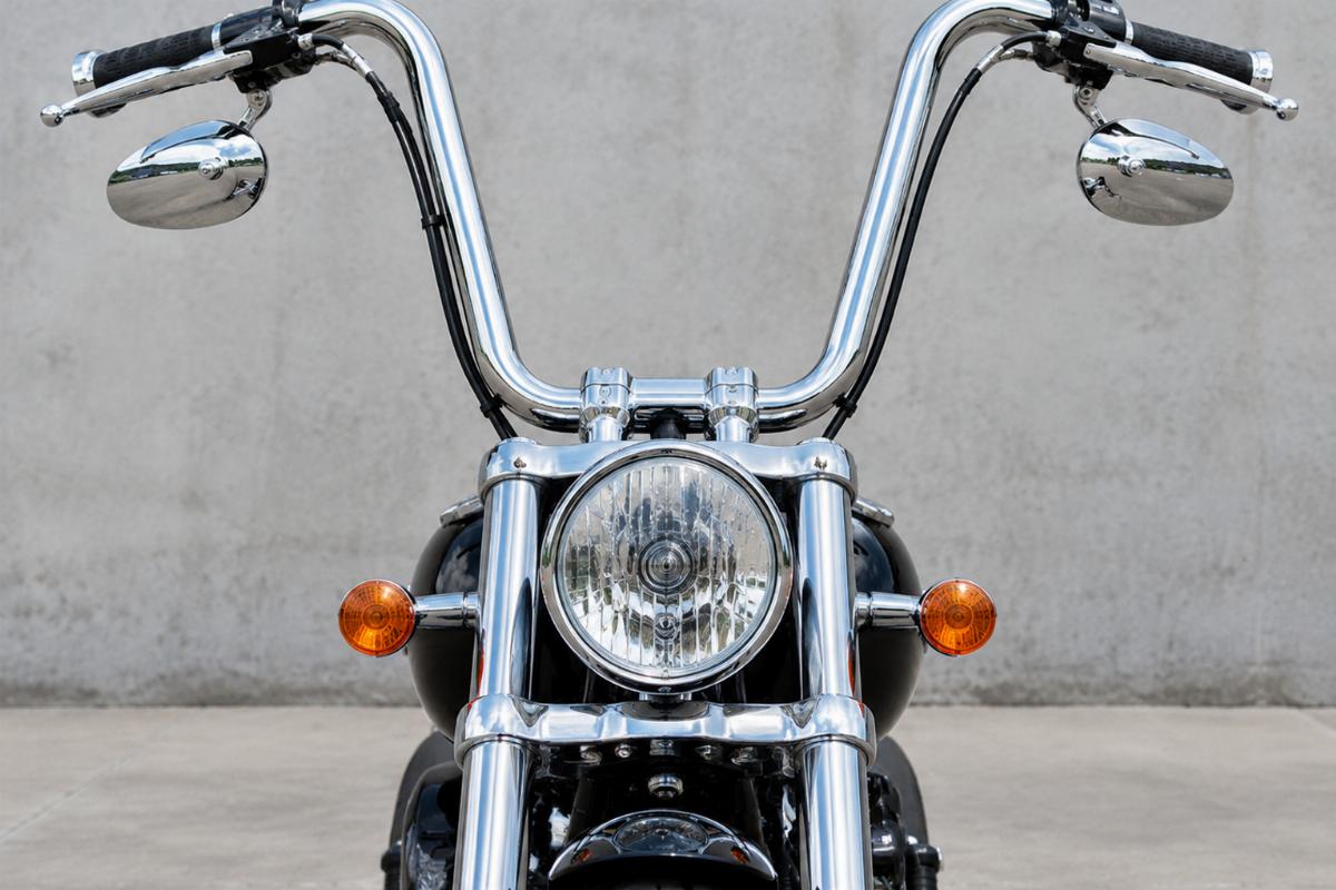 Ape hanger handlebars motorcycle aftermarket chrome plated front view