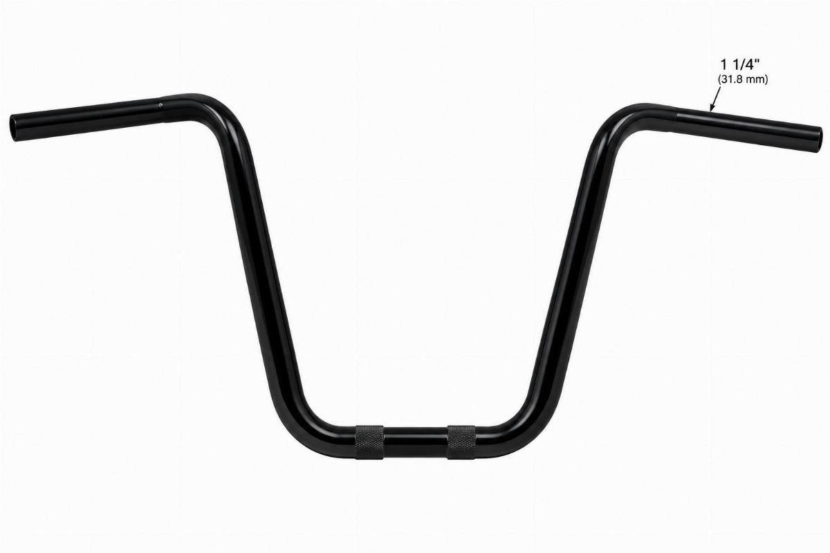 Black 1 1/4" ape hanger handlebars for custom motorcycles side view