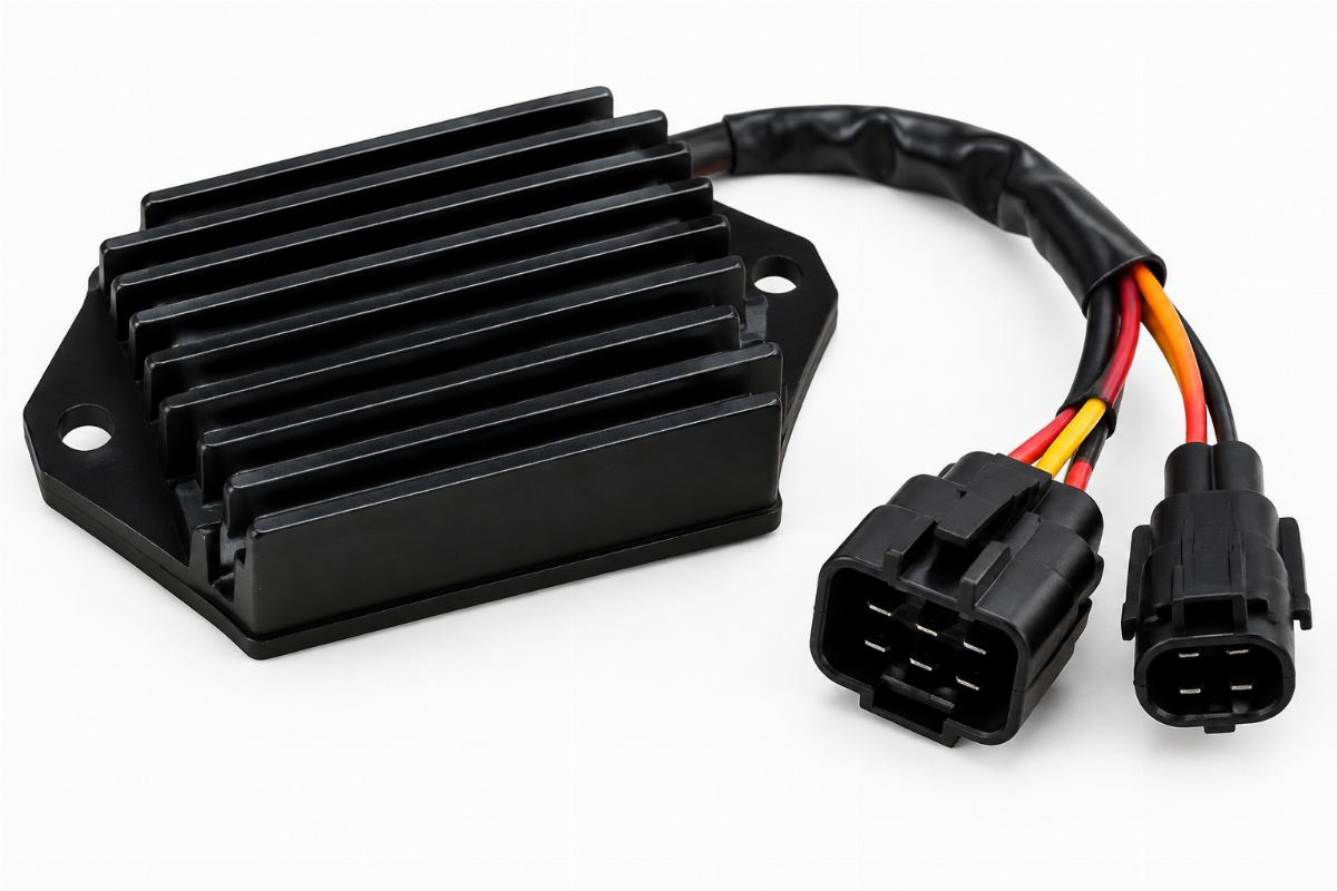 Black anodized regulator rectifier for softail showing connector pigtail
