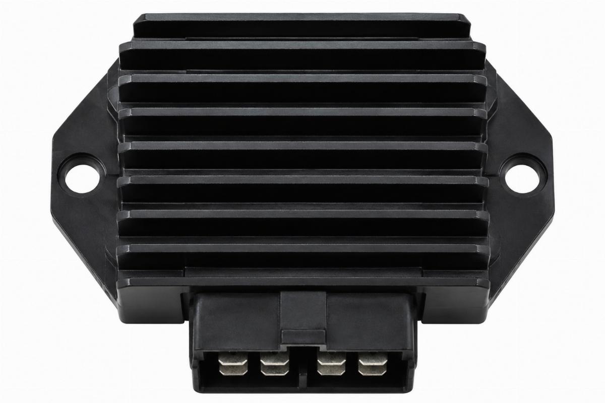 Black anodized regulator/rectifier for sportster 1984-1990 front view