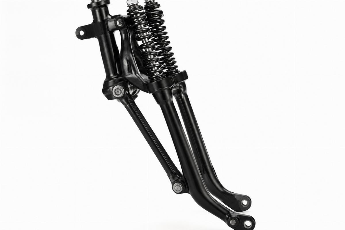 Black antique springer shock for early springer front end side view