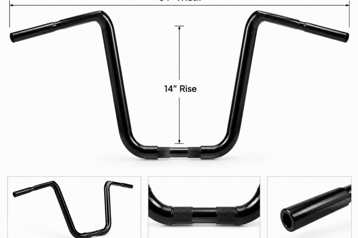 Black Big Apes Handlebars 14" Rise 34" Width for custom handlebars for motorcycles