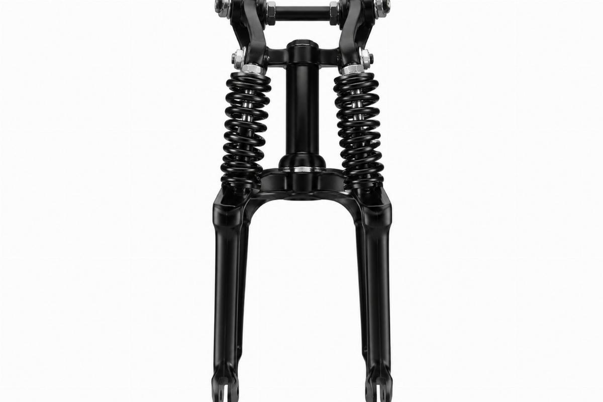 Black finish 5/8" spring fork rocker set for custom springers front end view