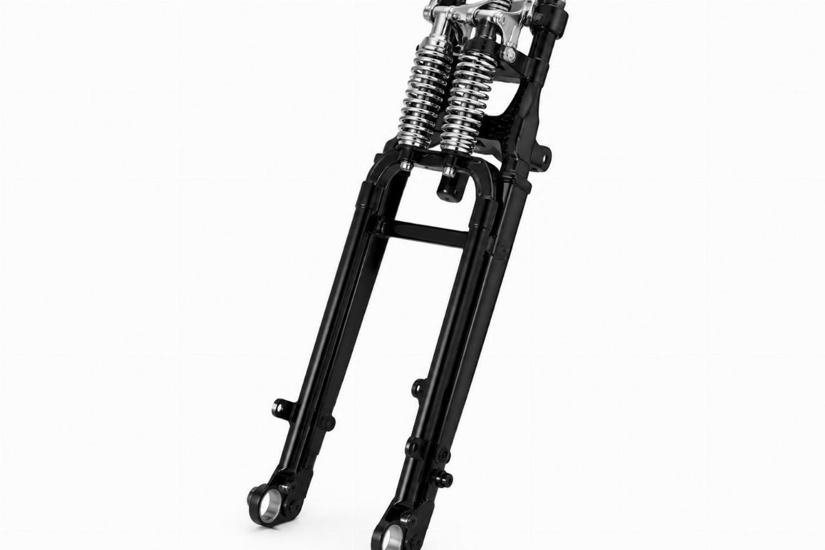 Black inline spring fork assembly for fxsts showing all black finish with chrome rockers and spring