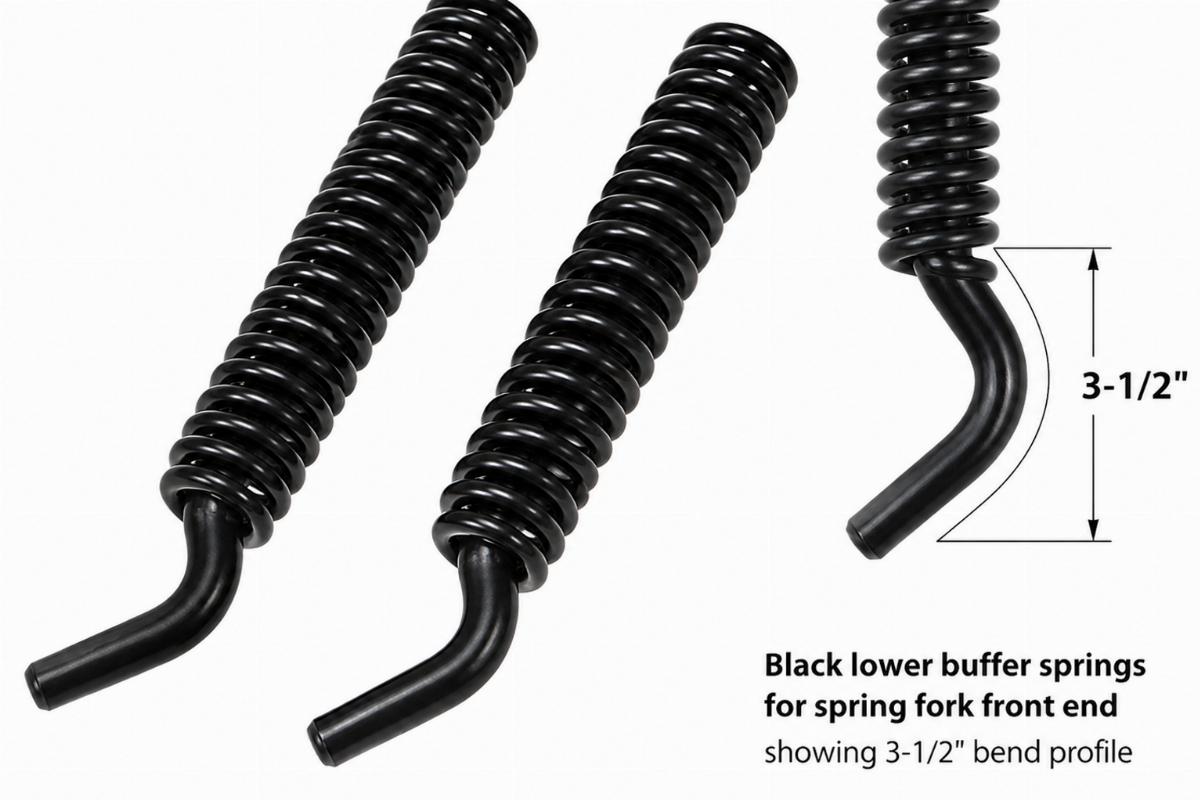 Black lower buffer springs for spring fork front end showing 3-1/2" bend profile