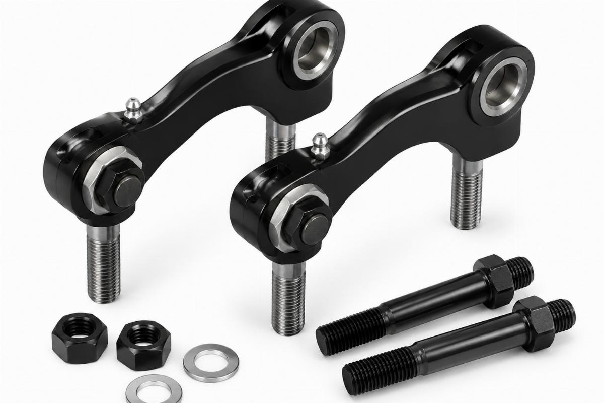 Black spring fork rocker kit for springer forks showing mounting studs