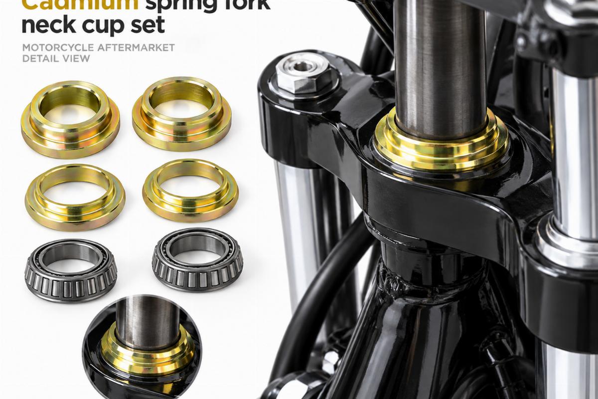 Cadmium spring fork neck cup set motorcycle aftermarket detail view
