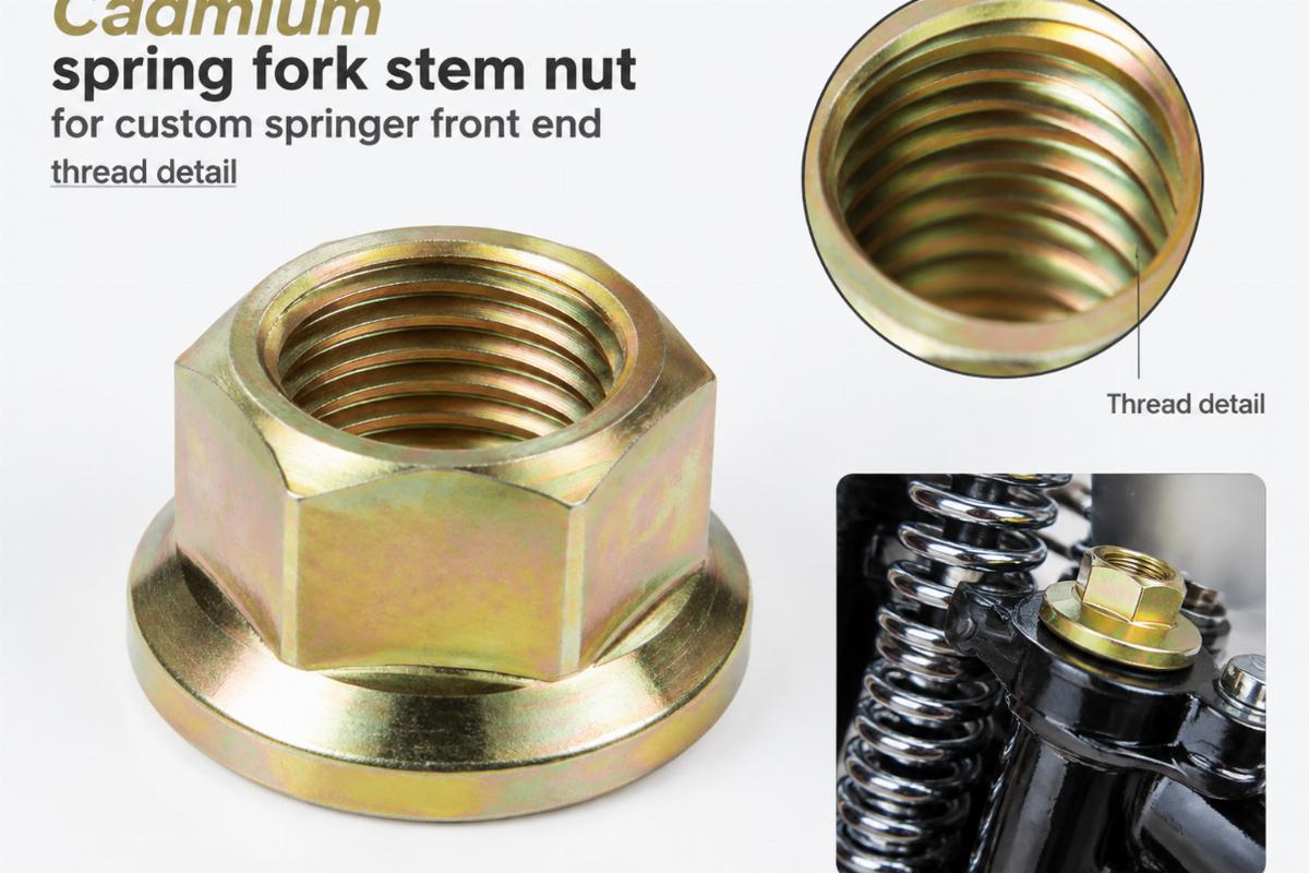 Cadmium spring fork stem nut for custom springer front end thread detail