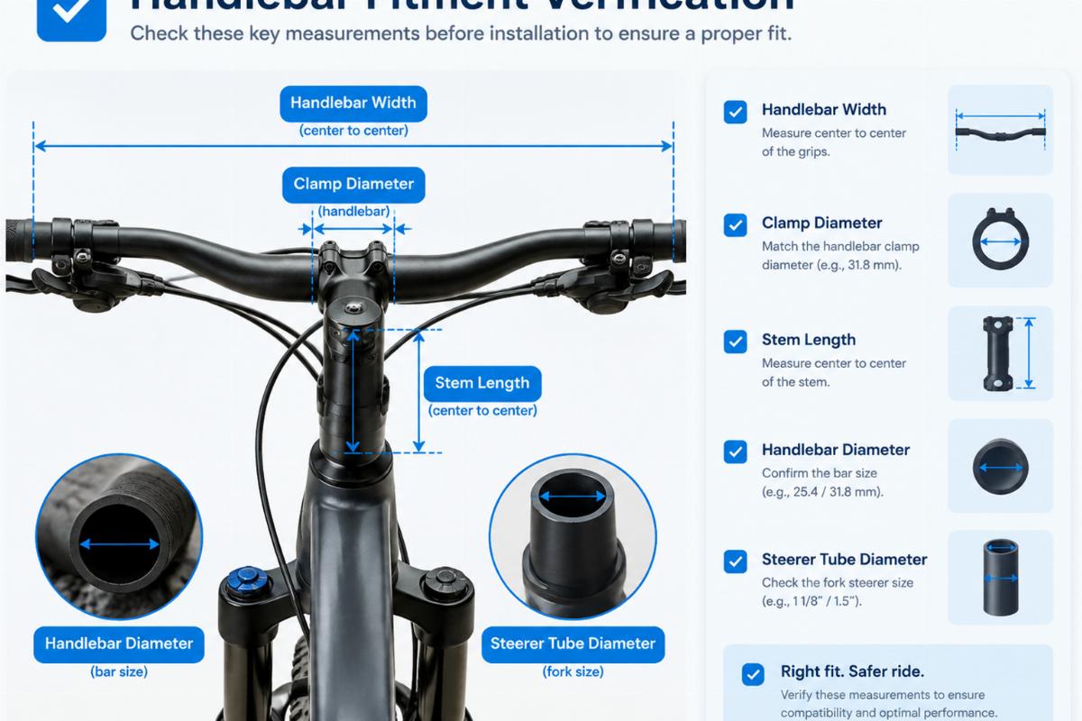 Checklist graphic highlighting key measurements for handlebar fitment verification