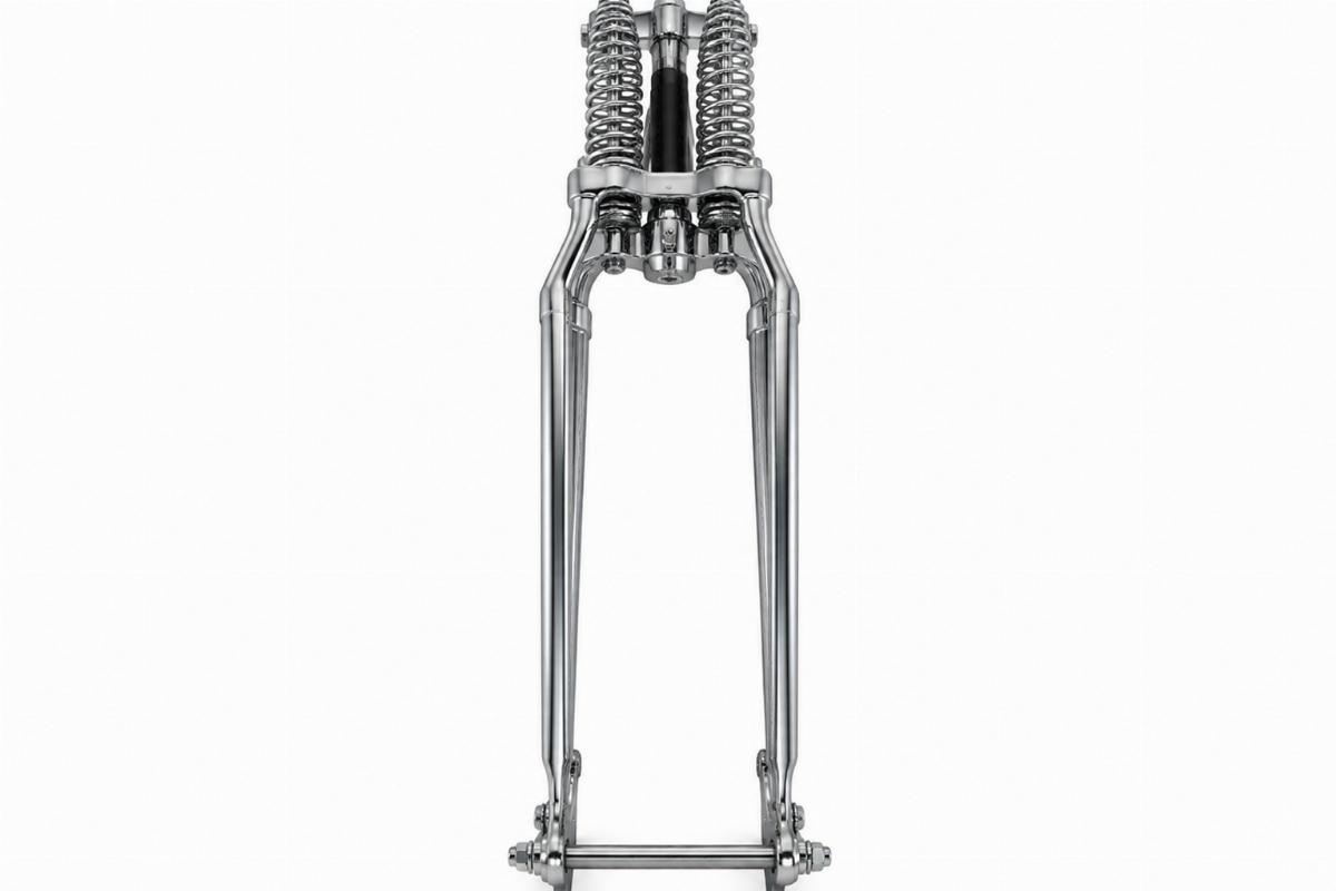 Chrome 18" narrow spring fork assembly for custom springer front end view