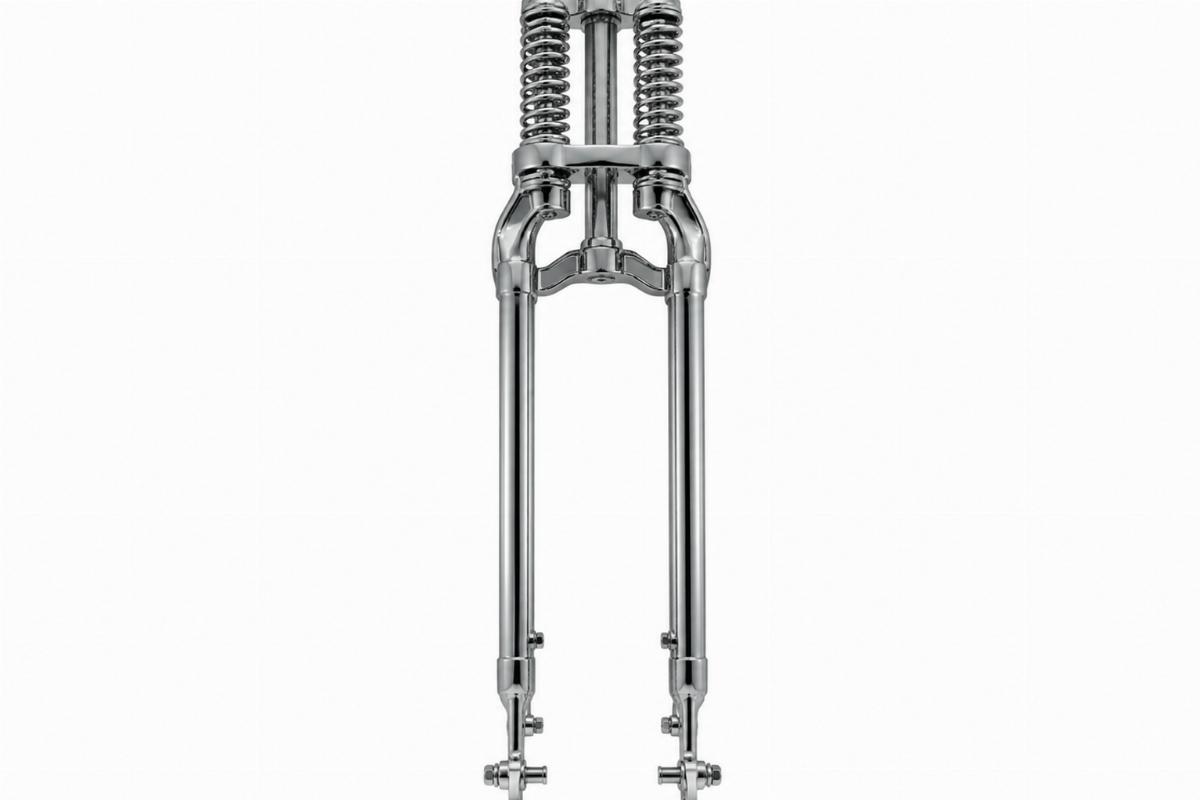 Chrome 24" narrow springer fork assembly front view