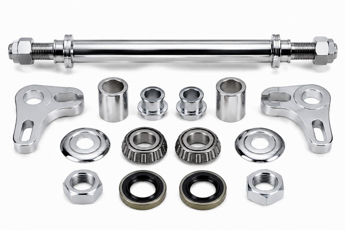 Chrome axle kit for wide style springer front end hardware view