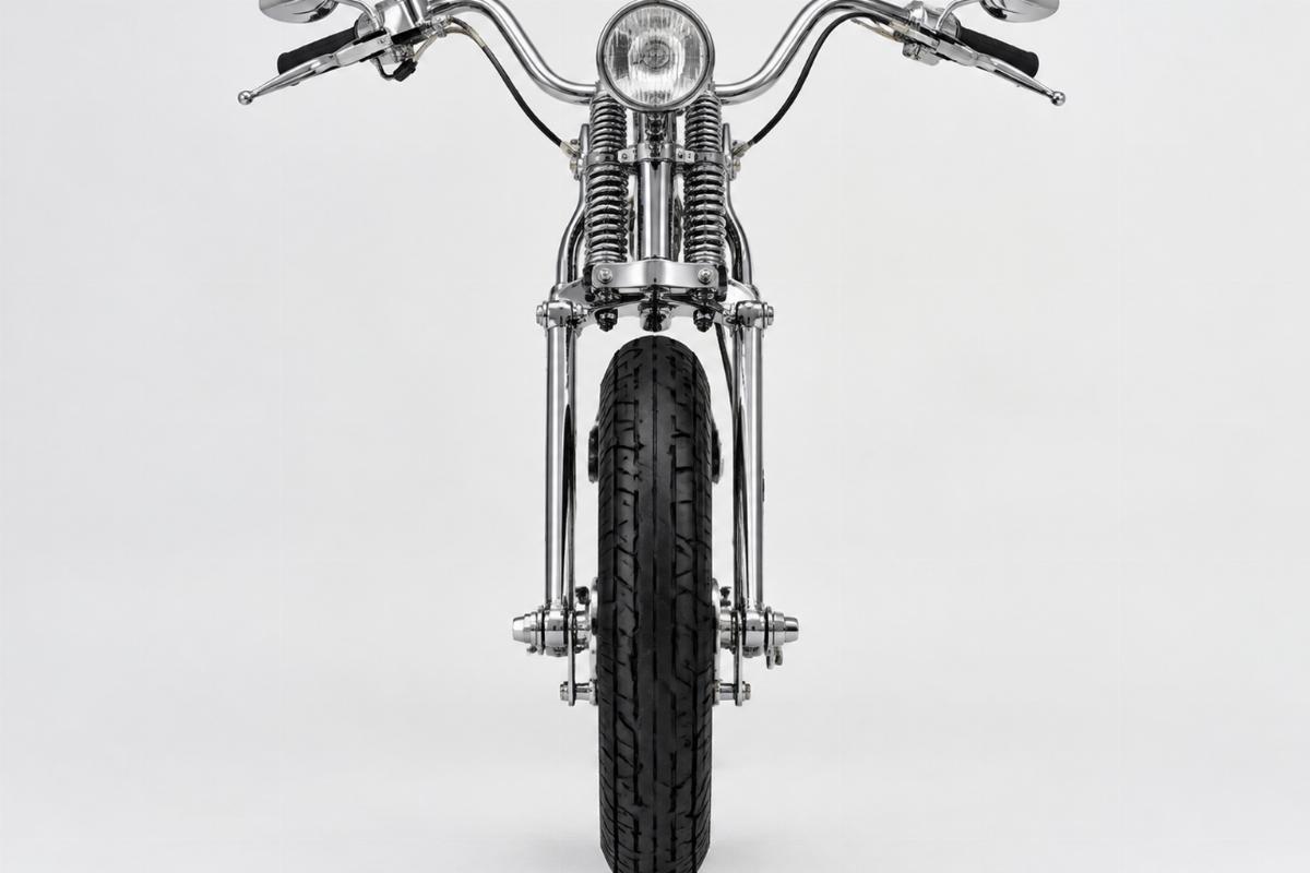 Chrome custom springer front end for fxst softail fully assembled front view