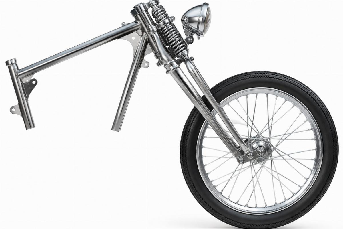 Chrome custom springer front end for harley-davidson 1 inch neck frames side view
