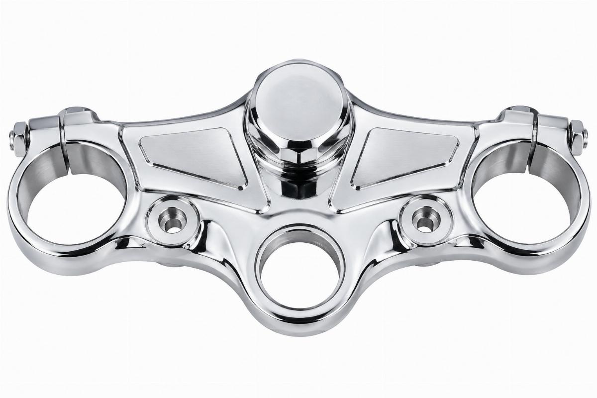 Chrome forged inline top tree for spring fork models front view