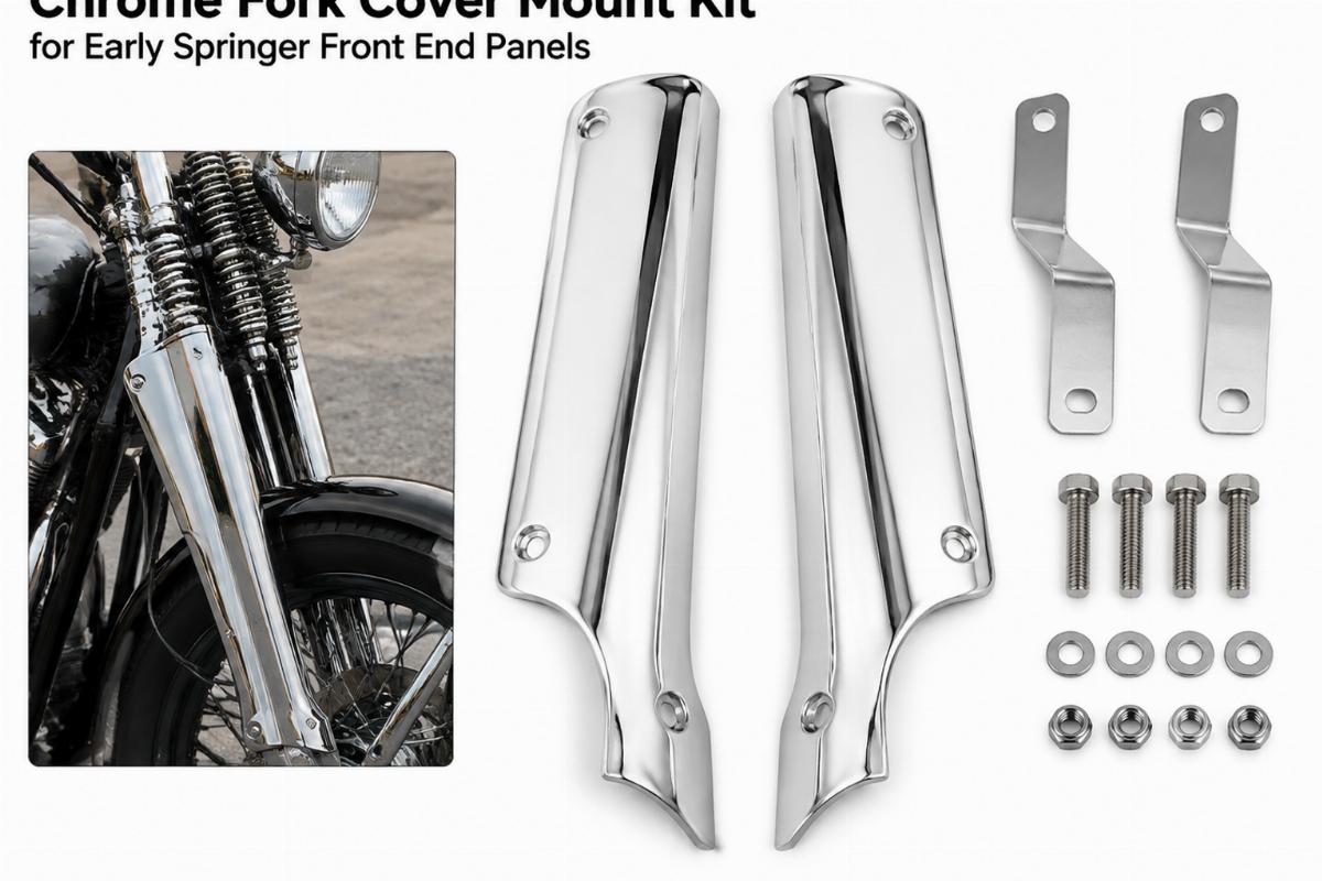 Chrome fork cover mount kit for early springer front end panels