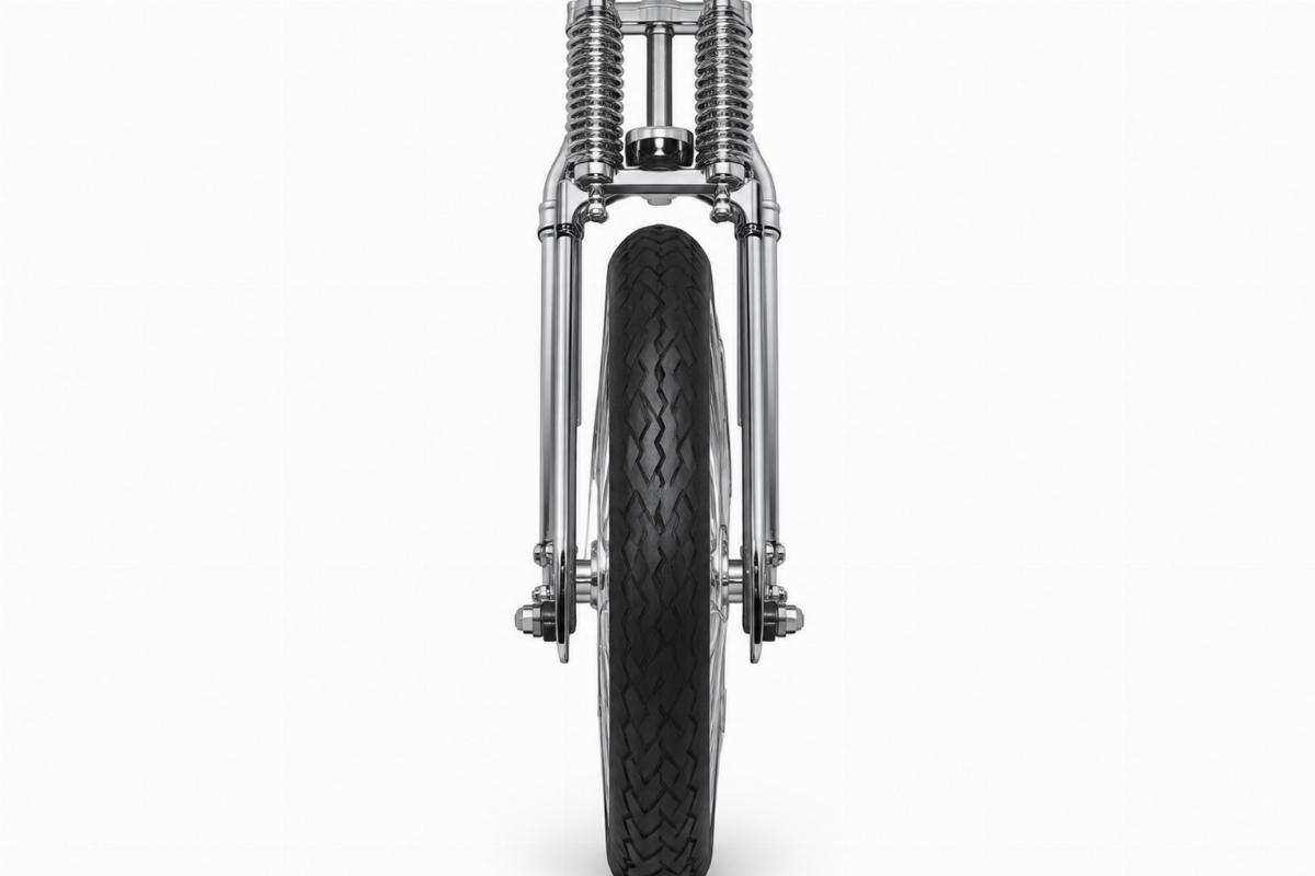 Chrome inline spring fork motorcycle aftermarket 22 inch front view