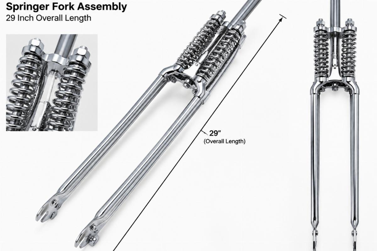 Chrome narrow custom springer fork assembly 29 inch overall length