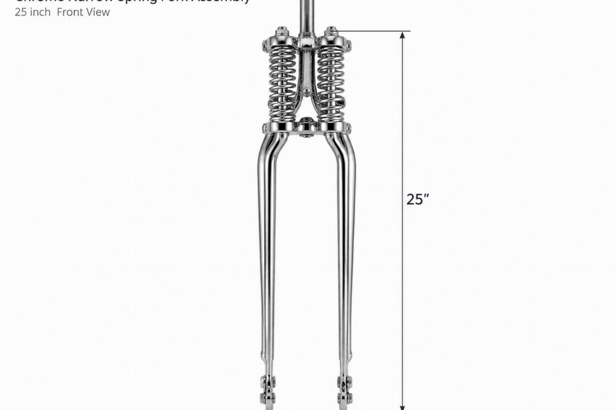 Chrome narrow spring fork assembly 25 inch front view
