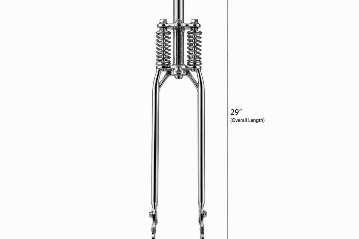 Chrome narrow springer fork assembly 29 inch overall length front view