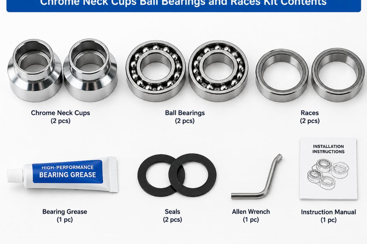 chrome neck cups ball bearings and races kit contents