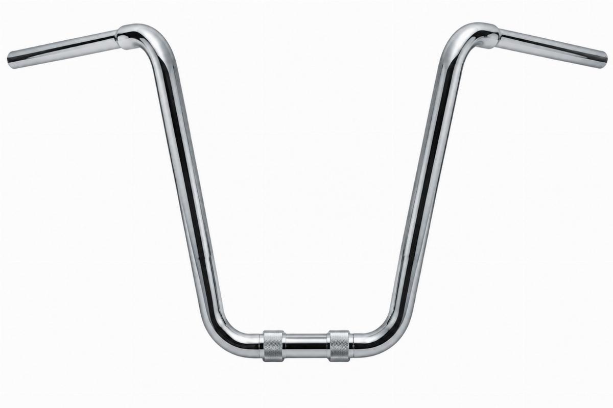 Chrome plated 1-1/4 in ape hanger handlebars for custom motorcycles front view