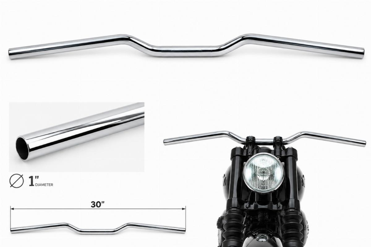 Chrome plated 1 inch by 30 inch non-dimpled drag bars motorcycle aftermarket view