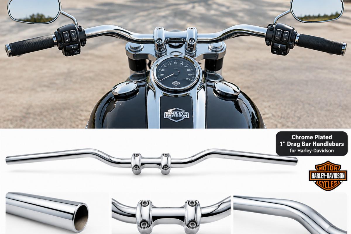 Chrome plated 1 inch drag bar handlebars for harley-davidson dimpled view