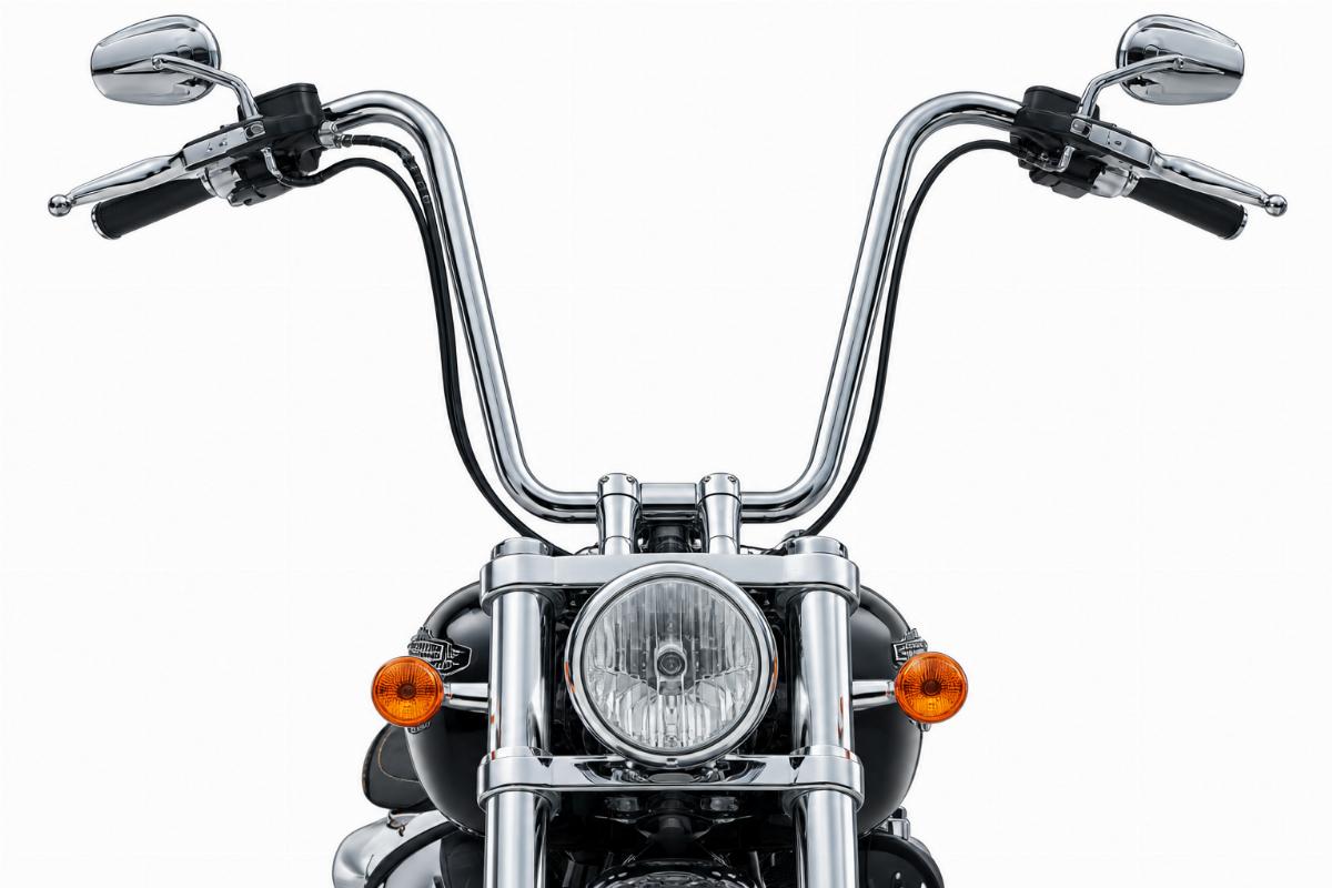Chrome plated ape hanger handlebars for harley-davidson front profile view