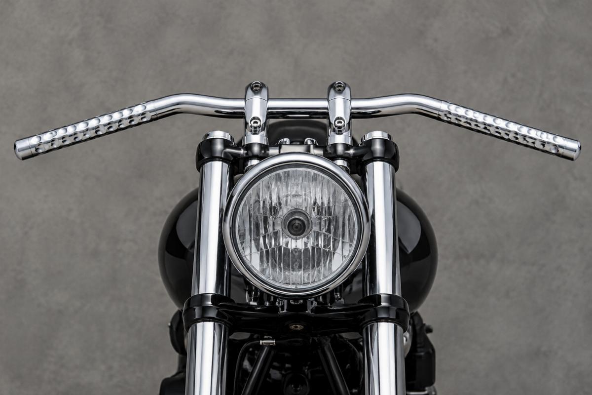 Chrome plated custom drag bars motorcycle aftermarket 1 inch diameter dimpled front view