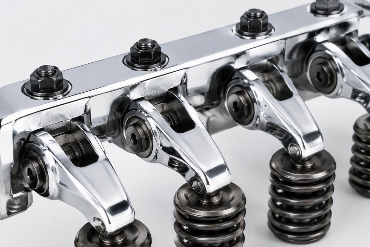 chrome plated forged rockers and in-line top bracket detail