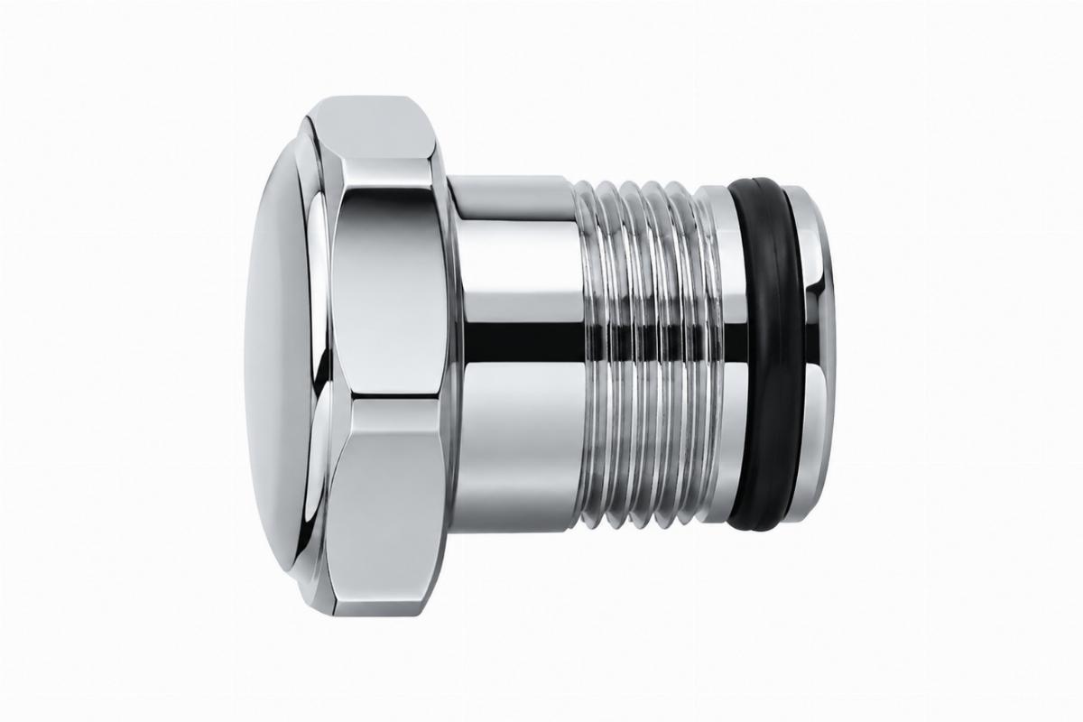 Chrome plated fork tube plug for big twin side profile