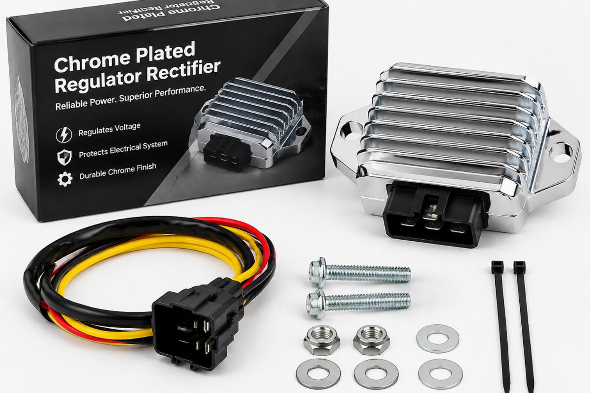 Chrome plated regulator rectifier packaging and included hardware