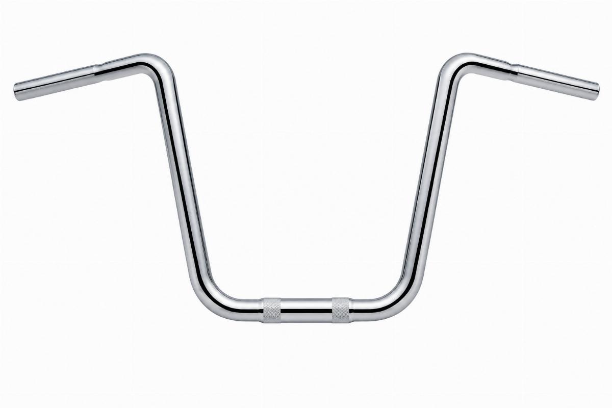 Chrome plated six bend ape hanger handlebars for touring models front view
